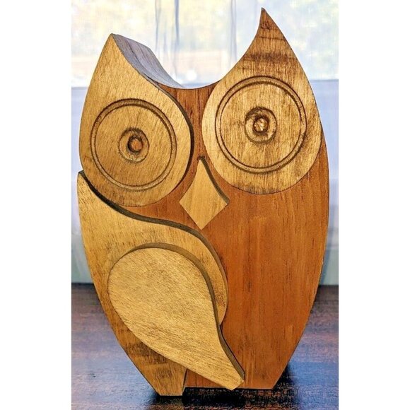Wood Money Piggy Bank Owl Shaped Savings 7" Coin Jar Box Saver Great For Kids! - Picture 7 of 7